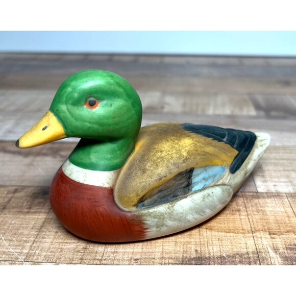 Hand-Painted Ceramic Mallard Duck Decorative Figurine 6" Vintage Folk Art - Picture 1 of 4